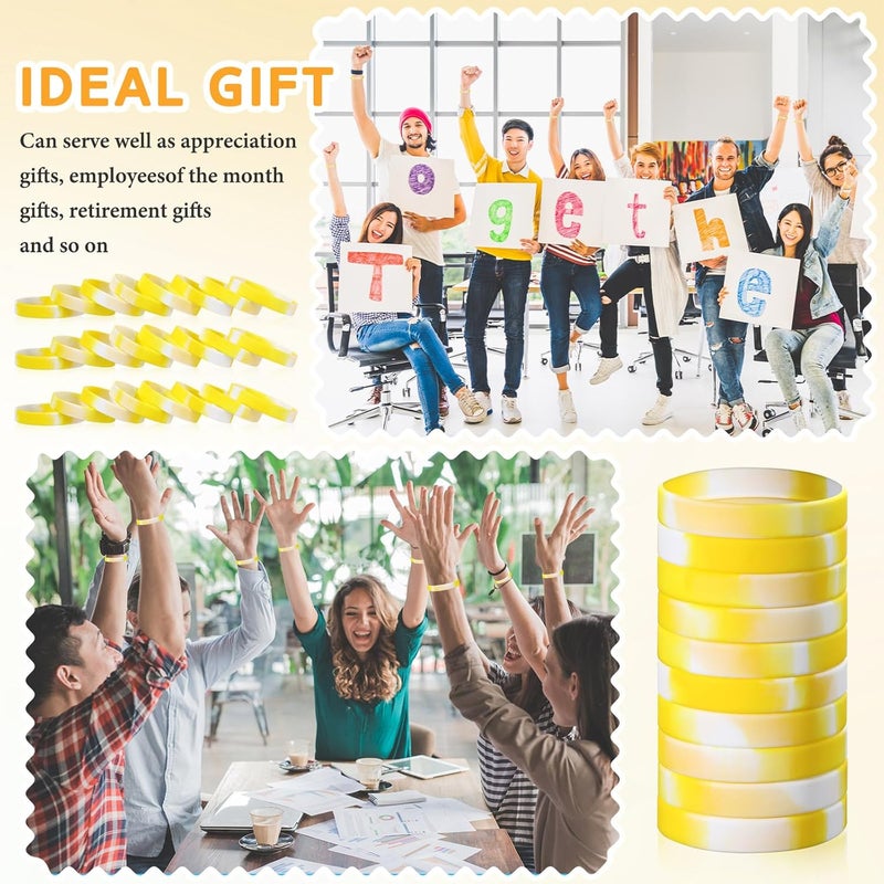 Liliful 50 Pcs Plain Silicone Rubber Bracelets Elastic Rubber Wristbands Blank Colored Bracelet Sports Bands for Stretch Wristband Wrist Bands for Women Men Party Gifts (Yellow and White) - Image 5